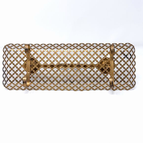 Vintage Brass Tone Quatrefoil Candle Holder Tray Hollywood Regency 15” - Picture 7 of 10